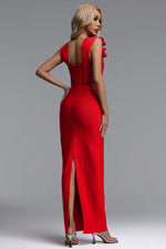 Load image into Gallery viewer, Oria Glamorous Contour Square Neck Pearl Floral Bandage Maxi Dres