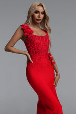 Load image into Gallery viewer, Oria Glamorous Contour Square Neck Pearl Floral Bandage Maxi Dres