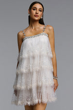 Load image into Gallery viewer, Umeko Elegant Flowy Tiered Ruffle Sequin Mini Dress