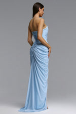 Load image into Gallery viewer, Tazeda Elegant Contour Strapless Ruched Mesh Maxi Dress