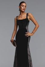 Load image into Gallery viewer, Kavaca Elegant Contour Square Neck Lace Velvet Maxi Dress