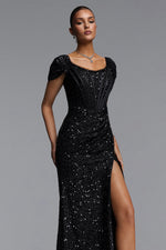 Load image into Gallery viewer, Ilia Glamorous Contour Ruched Sequin Maxi Dress