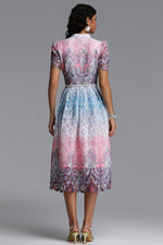 Load image into Gallery viewer, Weiss Resort Cinched Short Sleeve Floral Print Lace Midi Dress