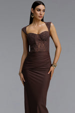 Load image into Gallery viewer, Tabitha Elegant Contour Ruched Lace Maxi Dress