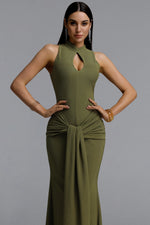 Load image into Gallery viewer, Sukia Chic Form-Fitting High Neck Cutout Draped Tie Sleeveless Mermaid Maxi Dress
