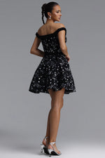 Load image into Gallery viewer, Tafari Romantic Tailored Off Shoulder Floral Woven Mini Dress