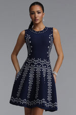 Load image into Gallery viewer, Sinai Elegant Cinched Round Neck Sleeveless Jacquard Knit Mini Dress