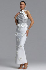 Load image into Gallery viewer, Jacqueline Gorgeous Slim Pearl Floral Bandage Beige Black Maxi Evening Dress