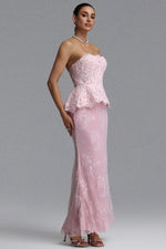 Load image into Gallery viewer, Maci Elegant Waist-Cinching Strapless Ruffle Hem Lace Beaded Embroidery Bodycon Mermaid Maxi Evening Dress