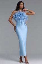 Load image into Gallery viewer, Wenie Gentle Feather Off Shoulder Tassel Bandage Maxi Dress