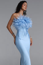 Load image into Gallery viewer, Wenie Gentle Feather Off Shoulder Tassel Bandage Maxi Dress