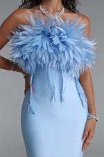 Load image into Gallery viewer, Wenie Gentle Feather Off Shoulder Tassel Bandage Maxi Dress
