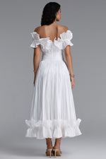 Load image into Gallery viewer, Suku Elegant Flowy Off Shoulder Ruched White Maxi Dress