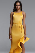 Load image into Gallery viewer, Rerily Resort Flowy Sleeveless Asymmetric Ruffle Pleated Woven Midi Dress