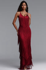 Load image into Gallery viewer, Alex Classic Contour V Neck Layered Fringe Bandage Red Maxi Dress