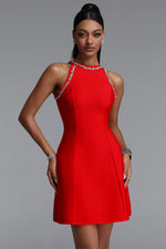 Load image into Gallery viewer, Sophie Minimalist Crew Neck Rhinestone Sleeveless Stretch Bandage Mini Dress