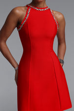 Load image into Gallery viewer, Sophie Minimalist Crew Neck Rhinestone Sleeveless Stretch Bandage Mini Dress