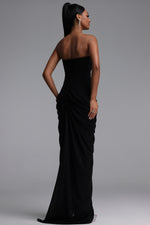 Load image into Gallery viewer, Tazeda Elegant Contour Strapless Ruched Mesh Black Maxi Dress