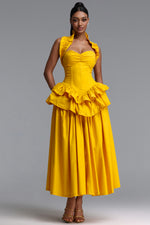 Load image into Gallery viewer, Shea Elegant Waist-Cinched Halter Neck Ruffled Maxi Dress