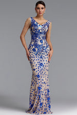 Load image into Gallery viewer, Zaha Classic V Neck Tassel Beaded Shoulder Sequin Mermaid Maxi Dress