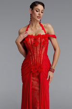 Load image into Gallery viewer, Fredrika Sexy Halter Off Shoulder Ruffle Lace Maxi Dress