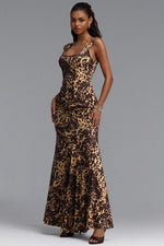 Load image into Gallery viewer, Evelina Sexy Contour Ruched Waist Sleeveless Leopard Print Knit Maxi Dress