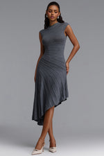 Load image into Gallery viewer, Tadeo Chic Contour Sleeveless Diagonal Stripes Asymmetric Hem Knit Midi Dress