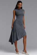 Load image into Gallery viewer, Tadeo Chic Contour Sleeveless Diagonal Stripes Asymmetric Hem Knit Midi Dress