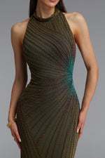 Load image into Gallery viewer, Lisbon Elegant Contour High Neck Beaded Embroidery Woven Maxi Dress