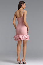 Load image into Gallery viewer, Francina Exquisite Contour Camisole Rhinestone Ruffle Pink Bandage Mini Dress