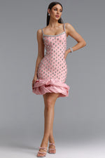 Load image into Gallery viewer, Francina Exquisite Contour Camisole Rhinestone Ruffle Pink Bandage Mini Dress