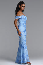 Load image into Gallery viewer, Soraya Romantic Elegant Off The Shoulder Bow Floral Flowy Maxi Dress