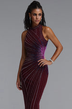 Load image into Gallery viewer, Yeil Halter High Neck Rhinestone Ruched Maxi Dress
