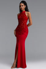 Load image into Gallery viewer, Octavia Elegant Contour Sleeveless Slit Sequin Woven Red Maxi Dress