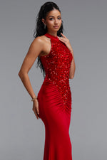 Load image into Gallery viewer, Octavia Elegant Contour Sleeveless Slit Sequin Woven Red Maxi Dress