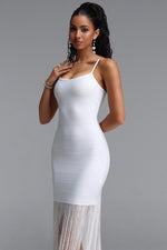 Load image into Gallery viewer, Demere Chic Contour Fringe Bandage White Maxi Dress