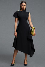 Load image into Gallery viewer, Weren Elegant Contour High Neck Asymmetric Black Maxi Dress