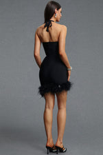 Load image into Gallery viewer, Elay Halter Sleeveless Cut Out Rhinestone Feather Bandage Midi Dress