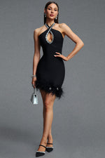 Load image into Gallery viewer, Elay Halter Sleeveless Cut Out Rhinestone Feather Bandage Midi Dress
