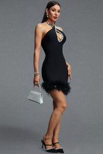 Load image into Gallery viewer, Elay Halter Sleeveless Cut Out Rhinestone Feather Bandage Midi Dress