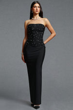 Load image into Gallery viewer, Yette Chic Contour Strapless Beaded Black Bandage Maxi Top and Skirt Set