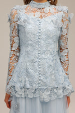 Load image into Gallery viewer, Sabina Long Sleeve Folds Lace Butterfly Top And Skirt Two-Piece Set