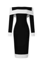 Load image into Gallery viewer, Mattey Off-The-Shoulder Long Sleeves Stripes Bandage Midi Dress