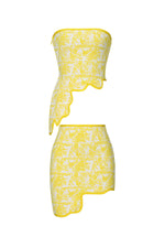 Load image into Gallery viewer, Trinaco Chic Contour Scalloped Print Yellow Bandage Top and Skirt Set