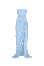 Load image into Gallery viewer, Tazeda Elegant Contour Strapless Ruched Mesh Maxi Dress