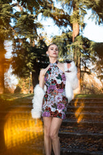 Load image into Gallery viewer, Polasa Halter Sleeveless Sequins Flower Mini Dress