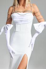 Load image into Gallery viewer, Pola Bow Velvet Diamante Chain Dress