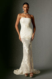 Deliyn Strapless Embroidery Flr Mesh Maxi Dress