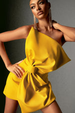 Load image into Gallery viewer, Majrela Bowknot Strapless Mini Dress - Yellow