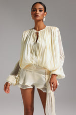 Load image into Gallery viewer, Dekia Long Sleeve Hollow Out Flounce Mini Dress